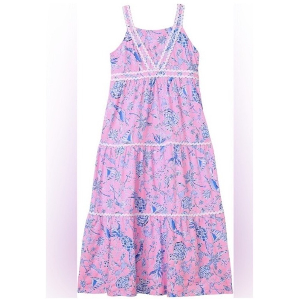Lilly Pulitzer Girls Mini Pollie Midi Dress Pink Crab Sailboat Size Large 8-10 - Picture 3 of 7